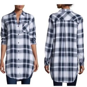 Rails Women’s Plaid Shirt Dress Bianca Sz Medium Fall Casual Navy White Fog